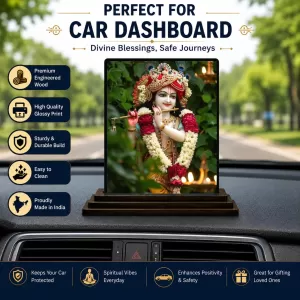 Car Dashboard Lord Krishna Wooden Photo Stand 3x4 Inches, Compact & Stylish Spiritual Display For Car, Home & Office (Pack Of 1) (F49593) Car Dashboard Lord Krishna Wooden Photo Stand 3x4 Inches, Compact & Stylish Spiritual Display For Car, Home & Office (Pack Of 1) (F49593)