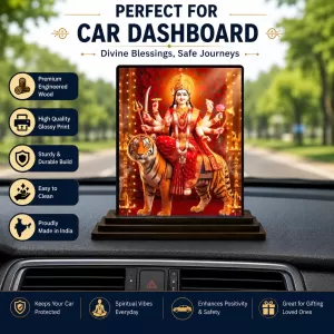 Car Dashboard Goddess Durga Wooden Photo Stand 3x4 Inches, Compact & Stylish Spiritual Display For Car, Home & Office (Pack Of 1) (F49595) Car Dashboard Goddess Durga Wooden Photo Stand 3x4 Inches, Compact & Stylish Spiritual Display For Car, Home & Office (Pack Of 1) (F49595)