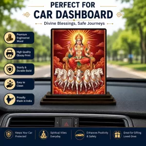 Car Dashboard Surya Wooden Photo Stand  3x4 Inches, Compact & Stylish Spiritual Display For Car, Home & Office (Pack Of 1) (F49598)