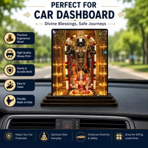Car Dashboard Tirupati Balaji Wooden Photo Stand  3x4 Inches, Compact & Stylish Spiritual Display For Car, Home & Office (Pack Of 1) (F49607)
