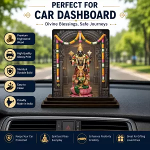 Car Dashboard Lakshmi Wooden Photo Stand  3x4 Inches, Compact & Stylish Spiritual Display For Car, Home & Office (Pack Of 1) (F49611)