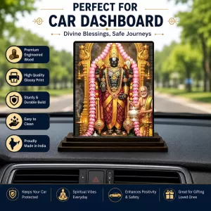 Car Dashboard Tirupati Balaji Wooden Photo Stand  3x4 Inches, Compact & Stylish Spiritual Display For Car, Home & Office (Pack Of 1) (F49612)