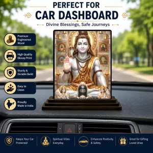 Car Dashboard Shiva Wooden Photo Stand  3x4 Inches, Compact & Stylish Spiritual Display For Car, Home & Office (Pack Of 1) (F49613)