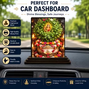 Car Dashboard Lakshmi Wooden Photo Stand  3x4 Inches, Compact & Stylish Spiritual Display For Car, Home & Office (Pack Of 1) (F49618)
