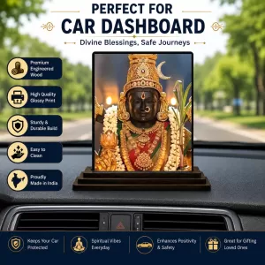 Car Dashboard Tirupati Balaji Wooden Photo Stand  3x4 Inches, Compact & Stylish Spiritual Display For Car, Home & Office (Pack Of 1) (F49622)