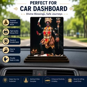 Car Dashboard Kali Wooden Photo Stand  3x4 Inches, Compact & Stylish Spiritual Display For Car, Home & Office (Pack Of 1) (F49627)