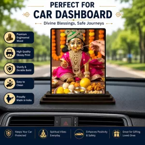 Car Dashboard Laddu Gopal Wooden Photo Stand  3x4 Inches, Compact & Stylish Spiritual Display For Car, Home & Office (Pack Of 1) (F49628)