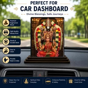 Car Dashboard Lakshmi Wooden Photo Stand  3x4 Inches, Compact & Stylish Spiritual Display For Car, Home & Office (Pack Of 1) (F49633)