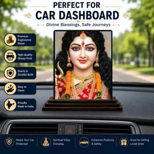 Car Dashboard Goddess Durga Wooden Photo Stand 3x4 Inches, Compact & Stylish Spiritual Display For Car, Home & Office (Pack Of 1) (F49636) Car Dashboard Goddess Durga Wooden Photo Stand 3x4 Inches, Compact & Stylish Spiritual Display For Car, Home & Office (Pack Of 1) (F49636)