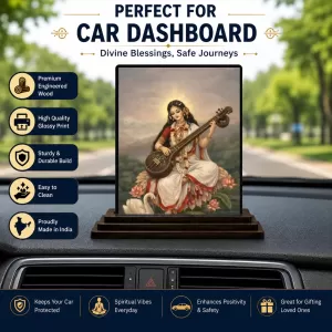 Car Dashboard Saraswati Wooden Photo Stand 3x4 Inches, Compact & Stylish Spiritual Display For Car, Home & Office (Pack Of 1) (F49638) Car Dashboard Saraswati Wooden Photo Stand 3x4 Inches, Compact & Stylish Spiritual Display For Car, Home & Office (Pack Of 1) (F49638)