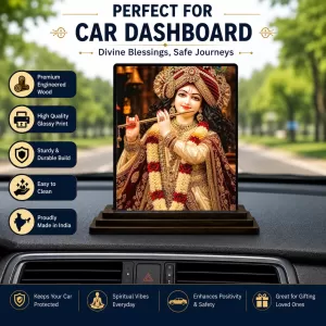 Car Dashboard Shree Krishna Wooden Photo Stand 3x4 Inches, Compact & Stylish Spiritual Display For Car, Home & Office (Pack Of 1) (F49645) Car Dashboard Shree Krishna Wooden Photo Stand 3x4 Inches, Compact & Stylish Spiritual Display For Car, Home & Office (Pack Of 1) (F49645)