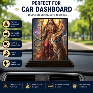Car Dashboard Durga Wooden Photo Stand 3x4 Inches, Compact & Stylish Spiritual Display For Car, Home & Office (Pack Of 1) (F49650) Car Dashboard Durga Wooden Photo Stand 3x4 Inches, Compact & Stylish Spiritual Display For Car, Home & Office (Pack Of 1) (F49650)