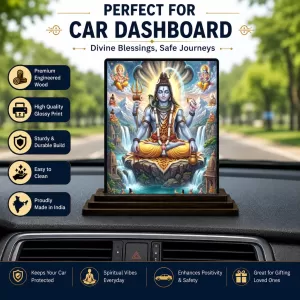 Car Dashboard Shiva Wooden Photo Stand  3x4 Inches, Compact & Stylish Spiritual Display For Car, Home & Office (Pack Of 1) (F49665)