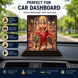 Car Dashboard Durga Wooden Photo Stand 3x4 Inches, Compact & Stylish Spiritual Display For Car, Home & Office (Pack Of 1) (F49669) Car Dashboard Durga Wooden Photo Stand 3x4 Inches, Compact & Stylish Spiritual Display For Car, Home & Office (Pack Of 1) (F49669)