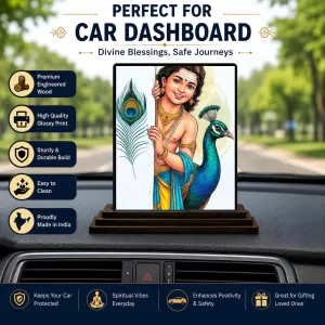 Car Dashboard Krishna Wooden Photo Stand 3x4 Inches, Compact & Stylish Spiritual Display For Car, Home & Office (Pack Of 1) (F49682) Car Dashboard Krishna Wooden Photo Stand 3x4 Inches, Compact & Stylish Spiritual Display For Car, Home & Office (Pack Of 1) (F49682)