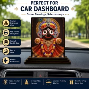 Car Dashboard Jagannatha Wooden Photo Stand  3x4 Inches, Compact & Stylish Spiritual Display For Car, Home & Office (Pack Of 1) (F49687)