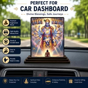 Car Dashboard Vishnu Wooden Photo Stand  3x4 Inches, Compact & Stylish Spiritual Display For Car, Home & Office (Pack Of 1) (F49695)