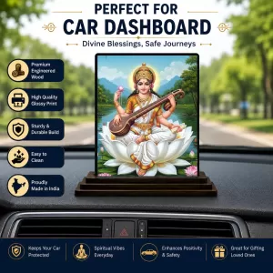 Car Dashboard Saraswati Wooden Photo Stand 3x4 Inches, Compact & Stylish Spiritual Display For Car, Home & Office (Pack Of 1) (F49713) Car Dashboard Saraswati Wooden Photo Stand 3x4 Inches, Compact & Stylish Spiritual Display For Car, Home & Office (Pack Of 1) (F49713)