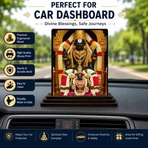Car Dashboard Lord Tirupati And Mata Lakshmi Wooden Photo Stand 3x4 Inches, Compact & Stylish Spiritual Display For Car, Home & Office (Pack Of 1) (F49714) Car Dashboard Lord Tirupati And Mata Lakshmi Wooden Photo Stand 3x4 Inches, Compact & Stylish Spiritual Display For Car, Home & Office (Pack Of 1) (F49714)