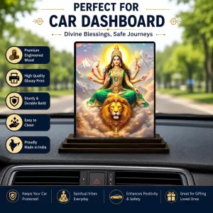 Car Dashboard Durga Wooden Photo Stand 3x4 Inches, Compact & Stylish Spiritual Display For Car, Home & Office (Pack Of 1) (F49716) Car Dashboard Durga Wooden Photo Stand 3x4 Inches, Compact & Stylish Spiritual Display For Car, Home & Office (Pack Of 1) (F49716)