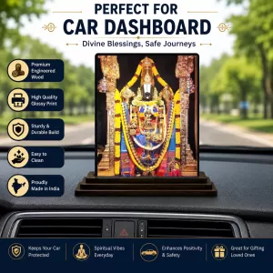 Car Dashboard Venkateswara Wooden Photo Stand  3x4 Inches, Compact & Stylish Spiritual Display For Car, Home & Office (Pack Of 1) (F49720)