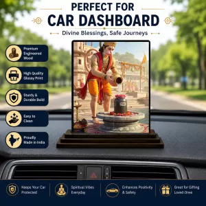 Car Dashboard Hanuman Wooden Photo Stand  3x4 Inches, Compact & Stylish Spiritual Display For Car, Home & Office (Pack Of 1) (F49724)