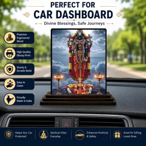 Car Dashboard Lord Tirupati Wooden Photo Stand  3x4 Inches, Compact & Stylish Spiritual Display For Car, Home & Office (Pack Of 1) (F49734)