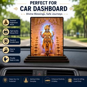 Car Dashboard Vishnu Wooden Photo Stand  3x4 Inches, Compact & Stylish Spiritual Display For Car, Home & Office (Pack Of 1) (F49740)