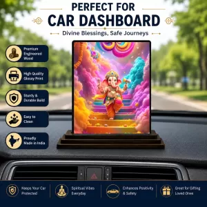 Car Dashboard Ganesha Wooden Photo Stand 3x4 Inches, Compact & Stylish Spiritual Display For Car, Home & Office (Pack Of 1) (F49741) Car Dashboard Ganesha Wooden Photo Stand 3x4 Inches, Compact & Stylish Spiritual Display For Car, Home & Office (Pack Of 1) (F49741)