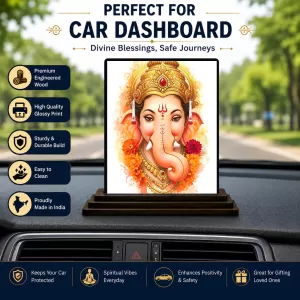 Car Dashboard Ganesha Wooden Photo Stand 3x4 Inches, Compact & Stylish Spiritual Display For Car, Home & Office (Pack Of 1) (F49748) Car Dashboard Ganesha Wooden Photo Stand 3x4 Inches, Compact & Stylish Spiritual Display For Car, Home & Office (Pack Of 1) (F49748)