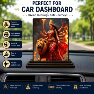 Car Dashboard Durga Wooden Photo Stand 3x4 Inches, Compact & Stylish Spiritual Display For Car, Home & Office (Pack Of 1) (F49749) Car Dashboard Durga Wooden Photo Stand 3x4 Inches, Compact & Stylish Spiritual Display For Car, Home & Office (Pack Of 1) (F49749)