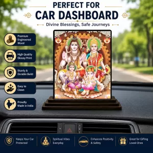 Car Dashboard Lord Shiva Family Wooden Photo Stand  3x4 Inches, Compact & Stylish Spiritual Display For Car, Home & Office (Pack Of 1) (F49750)