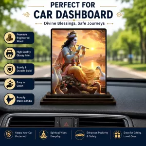 Car Dashboard Lord Tirupati And Mata LakshmiMa Wooden Photo Stand  3x4 Inches, Compact & Stylish Spiritual Display For Car, Home & Office (Pack Of 1) (F49756)