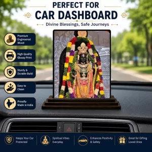 Car Dashboard Ram Lalla Wooden Photo Stand 3x4 Inches, Compact & Stylish Spiritual Display For Car, Home & Office (Pack Of 1) (F49757) Car Dashboard Ram Lalla Wooden Photo Stand 3x4 Inches, Compact & Stylish Spiritual Display For Car, Home & Office (Pack Of 1) (F49757)