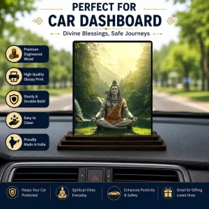 Car Dashboard Shiva Wooden Photo Stand  3x4 Inches, Compact & Stylish Spiritual Display For Car, Home & Office (Pack Of 1) (F49768)