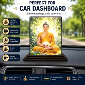 Car Dashboard Gautama Buddha Wooden Photo Stand 3x4 Inches, Compact & Stylish Spiritual Display For Car, Home & Office (Pack Of 1) (F49771) Car Dashboard Gautama Buddha Wooden Photo Stand 3x4 Inches, Compact & Stylish Spiritual Display For Car, Home & Office (Pack Of 1) (F49771)
