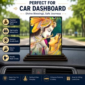 Car Dashboard Shree Krishna Wooden Photo Stand  3x4 Inches, Compact & Stylish Spiritual Display For Car, Home & Office (Pack Of 1) (F49783)