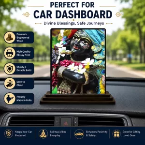 Car Dashboard Shree Krishna Wooden Photo Stand  3x4 Inches, Compact & Stylish Spiritual Display For Car, Home & Office (Pack Of 1) (F49784)