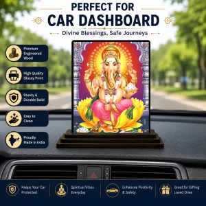 Car Dashboard Lord Ganesha Wooden Photo Stand  3x4 Inches, Compact & Stylish Spiritual Display For Car, Home & Office (Pack Of 1) (F49785)
