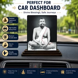 Car Dashboard Shree Ramakrishna Wooden Photo Stand  3x4 Inches, Compact & Stylish Spiritual Display For Car, Home & Office (Pack Of 1) (F49791)