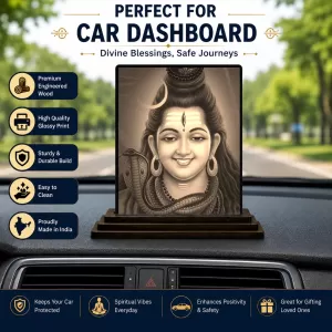 Car Dashboard Lord Shiva Wooden Photo Stand 3x4 Inches, Compact & Stylish Spiritual Display For Car, Home & Office (Pack Of 1) (F49795) Car Dashboard Lord Shiva Wooden Photo Stand 3x4 Inches, Compact & Stylish Spiritual Display For Car, Home & Office (Pack Of 1) (F49795)