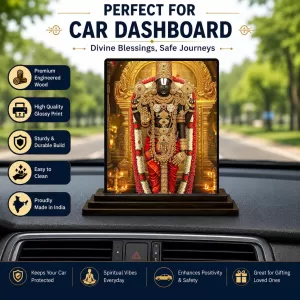 Car Dashboard Venkateswara Wooden Photo Stand  3x4 Inches, Compact & Stylish Spiritual Display For Car, Home & Office (Pack Of 1) (F49806)