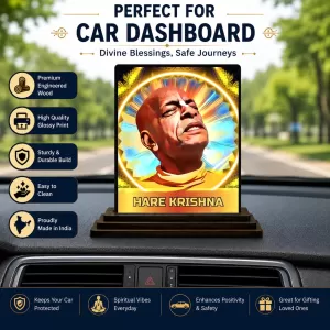 Car Dashboard Hare Shree Krishna Wooden Photo Stand  3x4 Inches, Compact & Stylish Spiritual Display For Car, Home & Office (Pack Of 1) (F49809)