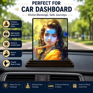 Car Dashboard Lord Shree Krishna Wooden Photo Stand 3x4 Inches, Compact & Stylish Spiritual Display For Car, Home & Office (Pack Of 1) (F49810) Car Dashboard Lord Shree Krishna Wooden Photo Stand 3x4 Inches, Compact & Stylish Spiritual Display For Car, Home & Office (Pack Of 1) (F49810)