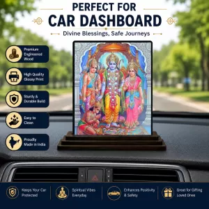 Car Dashboard Lord Ram Darbar Wooden Photo Stand 3x4 Inches, Compact & Stylish Spiritual Display For Car, Home & Office (Pack Of 1) (F49813) Car Dashboard Lord Ram Darbar Wooden Photo Stand 3x4 Inches, Compact & Stylish Spiritual Display For Car, Home & Office (Pack Of 1) (F49813)