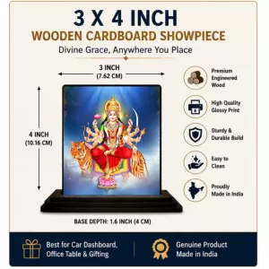 Car Dashboard Goddess Durga Wooden Photo Stand 3x4 Inches, Compact & Stylish Spiritual Display For Car, Home & Office (Pack Of 1) (F48664) Car Dashboard Goddess Durga Wooden Photo Stand 3x4 Inches, Compact & Stylish Spiritual Display For Car, Home & Office (Pack Of 1) (F48664)