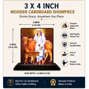 Car Dashboard Shirdi Sai Baba Wooden Photo Stand  3x4 Inches, Compact & Stylish Spiritual Display For Car, Home & Office (Pack Of 1) (F48665)
