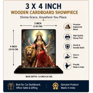 Car Dashboard Durga Wooden Photo Stand 3x4 Inches, Compact & Stylish Spiritual Display For Car, Home & Office (Pack Of 1) (F48666) Car Dashboard Durga Wooden Photo Stand 3x4 Inches, Compact & Stylish Spiritual Display For Car, Home & Office (Pack Of 1) (F48666)