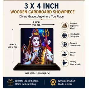 Car Dashboard Lord Shiva Wooden Photo Stand  3x4 Inches, Compact & Stylish Spiritual Display For Car, Home & Office (Pack Of 1) (F48672)