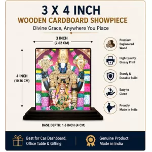 Car Dashboard Tirupati Balaji Wooden Photo Stand  3x4 Inches, Compact & Stylish Spiritual Display For Car, Home & Office (Pack Of 1) (F48677)